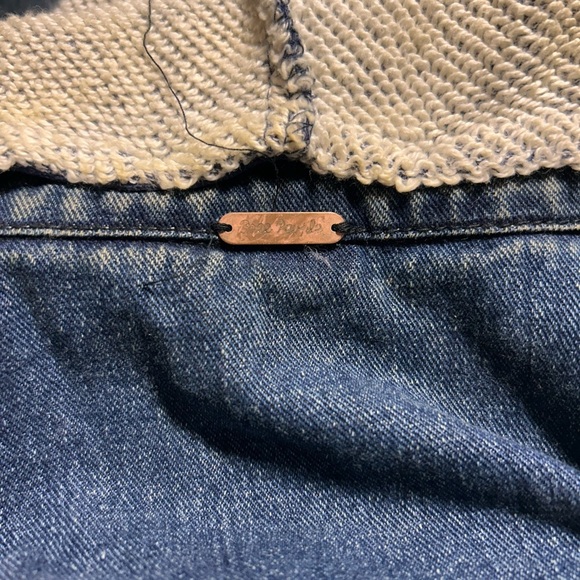 Free People Jean Jacket with Sweater Sleeves and Hood - Picture 3 of 6